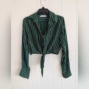 Faithfull the Brand Forest Green Striped Button Down Shirt